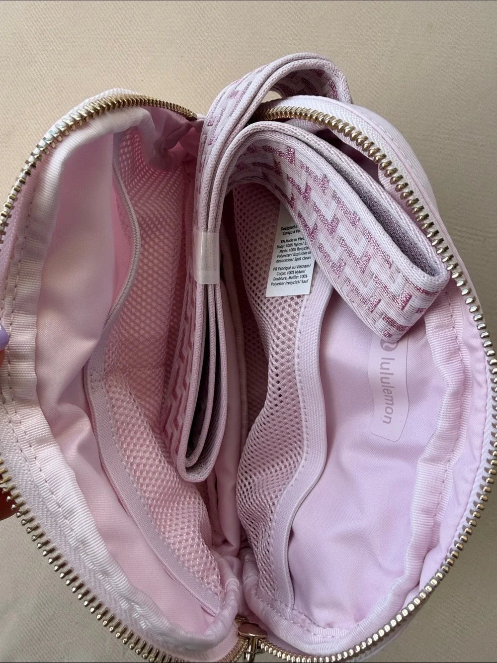 lululemon Everywhere Belt Bag - Pink Monogram Metalic